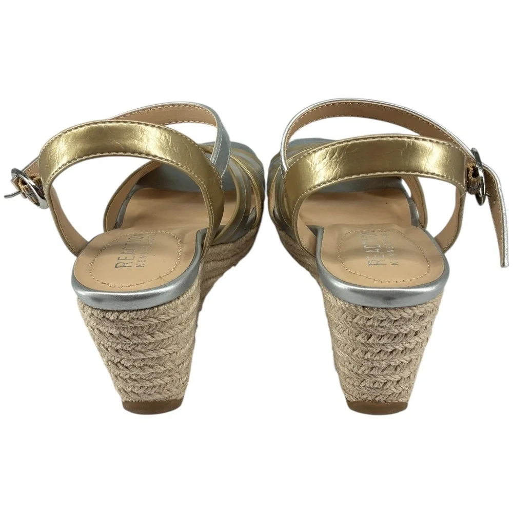 Kenneth Cole Reaction Comi Wedge Espadrille Sandals Gold Silver‎ 5.5M NIB